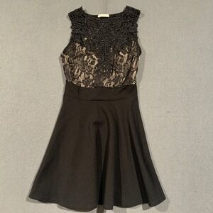 Entry Dress Womens Small Black Lace Crochet Mini LBD Fit and Flare